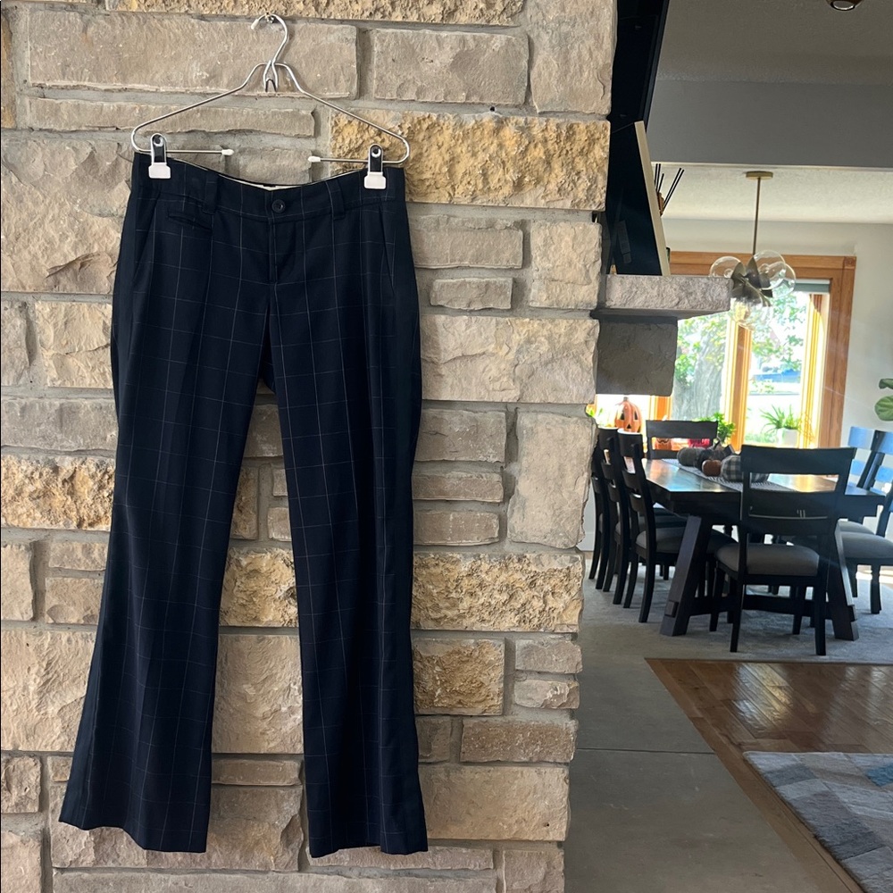 Y2K American Eagle Outfitters Navy Checkered Wool Trouser Pants Size 8 2000s era
